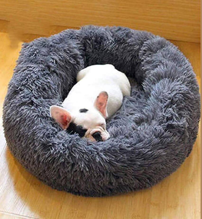 Round Dog Calming Bed Grey